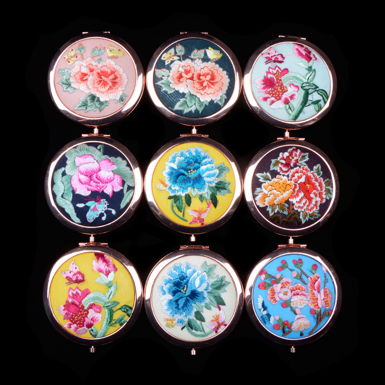 冕宁化妆随身镜精品出国送礼刺绣中国风古风摄影 手绣镜子